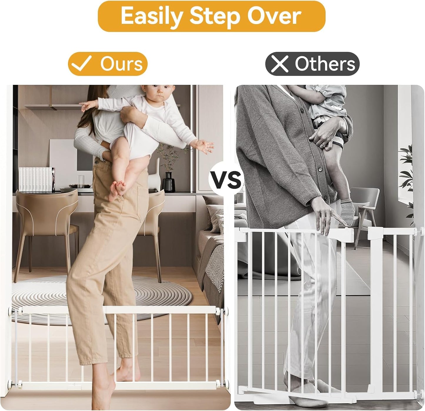 Fldofaves Dog Gate - 18"-45" Adjustable Extra Wide Metal Baby Gate to Step Over, 10" Tall Small Pet Gate with 3 Extension Kits, Pressure Mounted for Doorways & Stairs