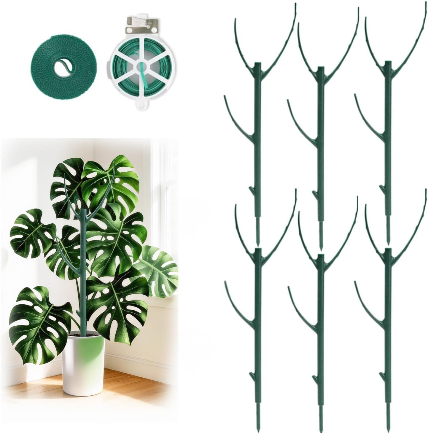 10 Pack Stackable Plant Support Stakes, 75inch Climbing Plant Sticks Structures for Monstera with Garden Ties, Durable Alternative to Moss Pole for Indoor Outdoor Plants