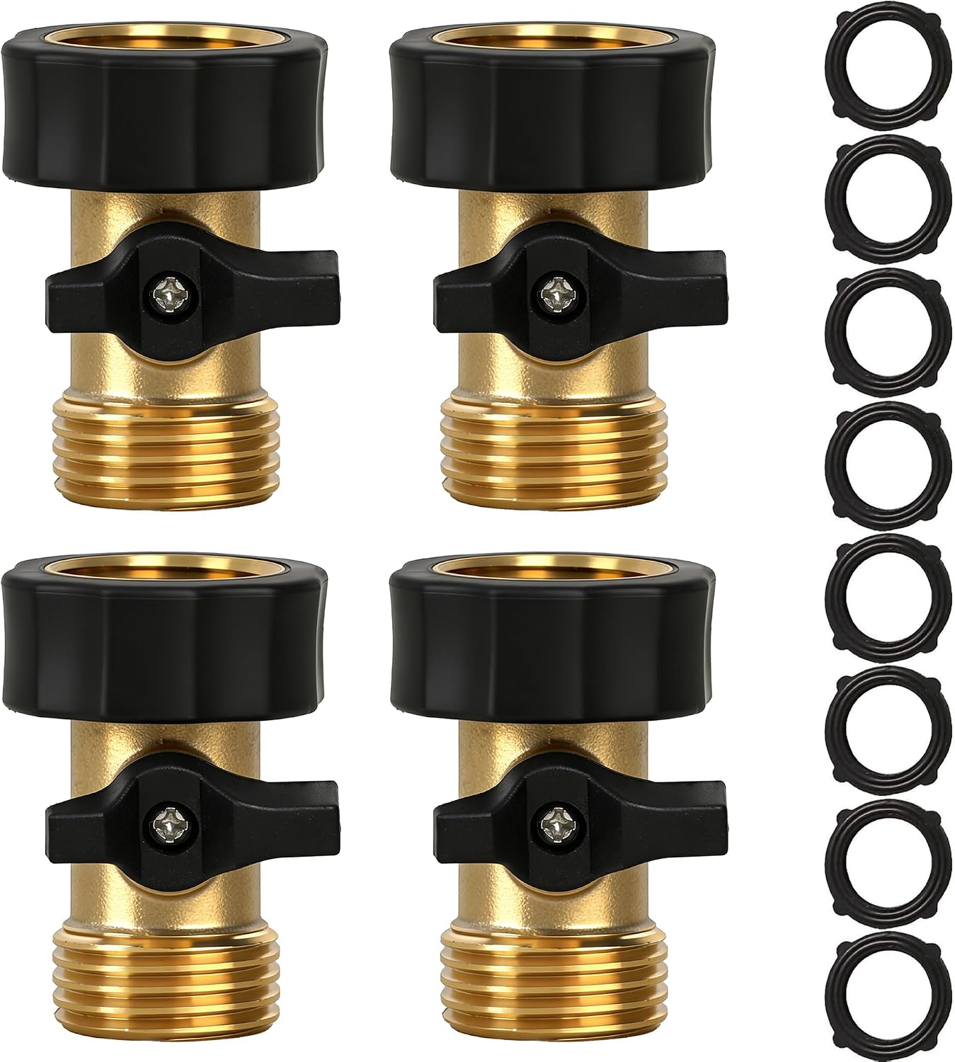 Hourleey Brass Garden Hose Shut Off Valve, 2 Pack Heavy Duty 3/4 Inch Solid Brass Garden Hose Shut Off Valve with 10 Extra Rubber Washers