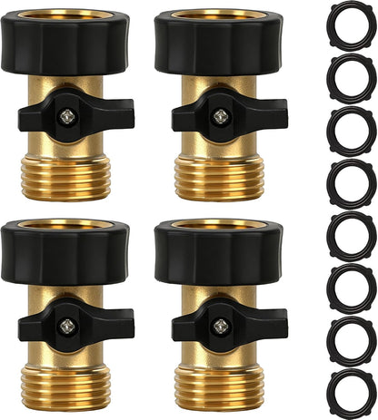 Hourleey Brass Garden Hose Shut Off Valve, 2 Pack Heavy Duty 3/4 Inch Solid Brass Garden Hose Shut Off Valve with 10 Extra Rubber Washers