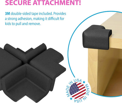 KidKusion 4-Piece Safety Corner Cushion, Black, Child Proofing Corner Guard, Made in USA, Child Safety, Home Furniture Safety Bumper, Baby Proof Table Protector, 4 Count (Pack of 1)