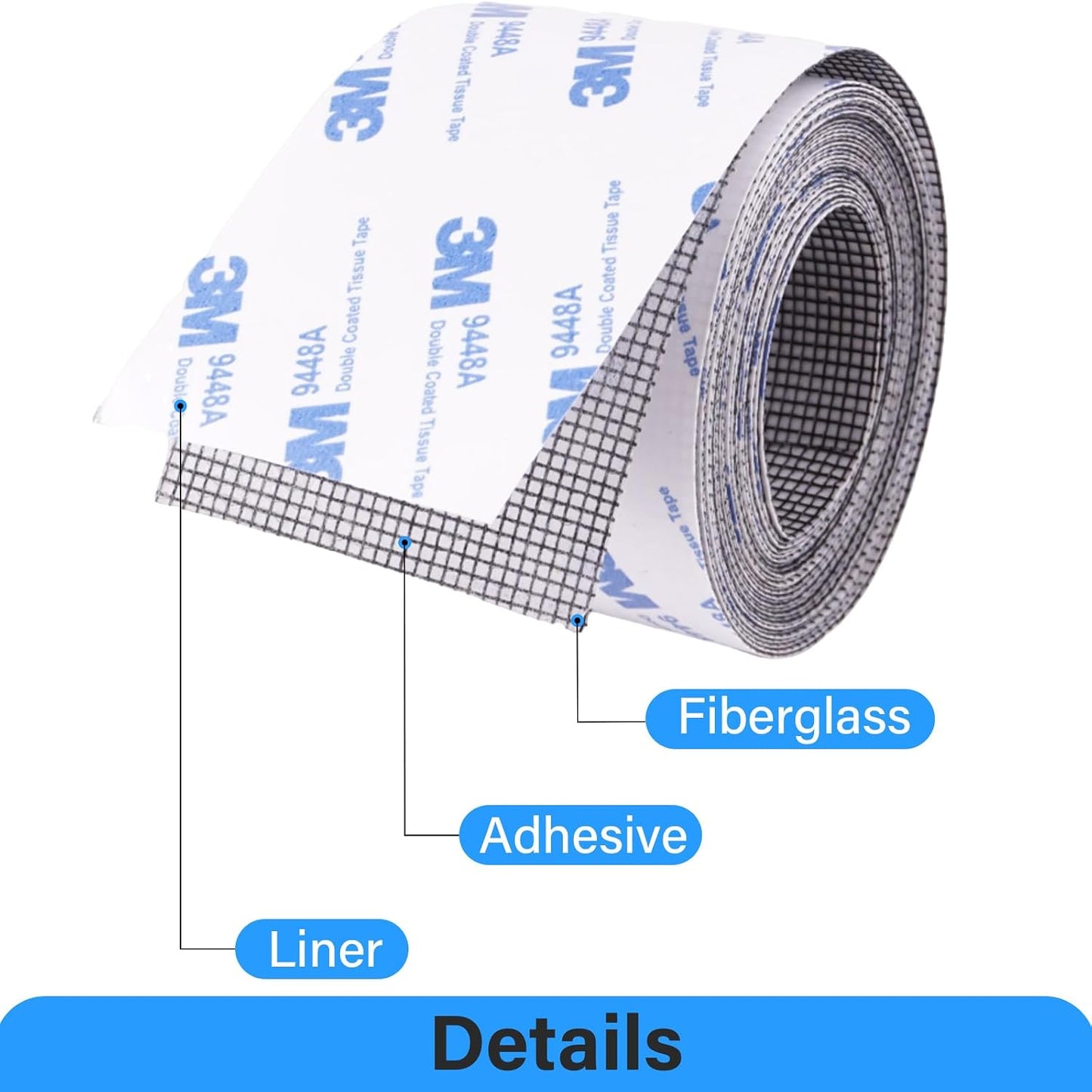 Window Screen Repair Tape, Made of 3M Tape, Screen Repair Kit for Small Holes and Tears of Windows, Doors, Mosquito Net, Strong Adhesive Patch Kit Fiberglass Mesh Tape (Transparent)