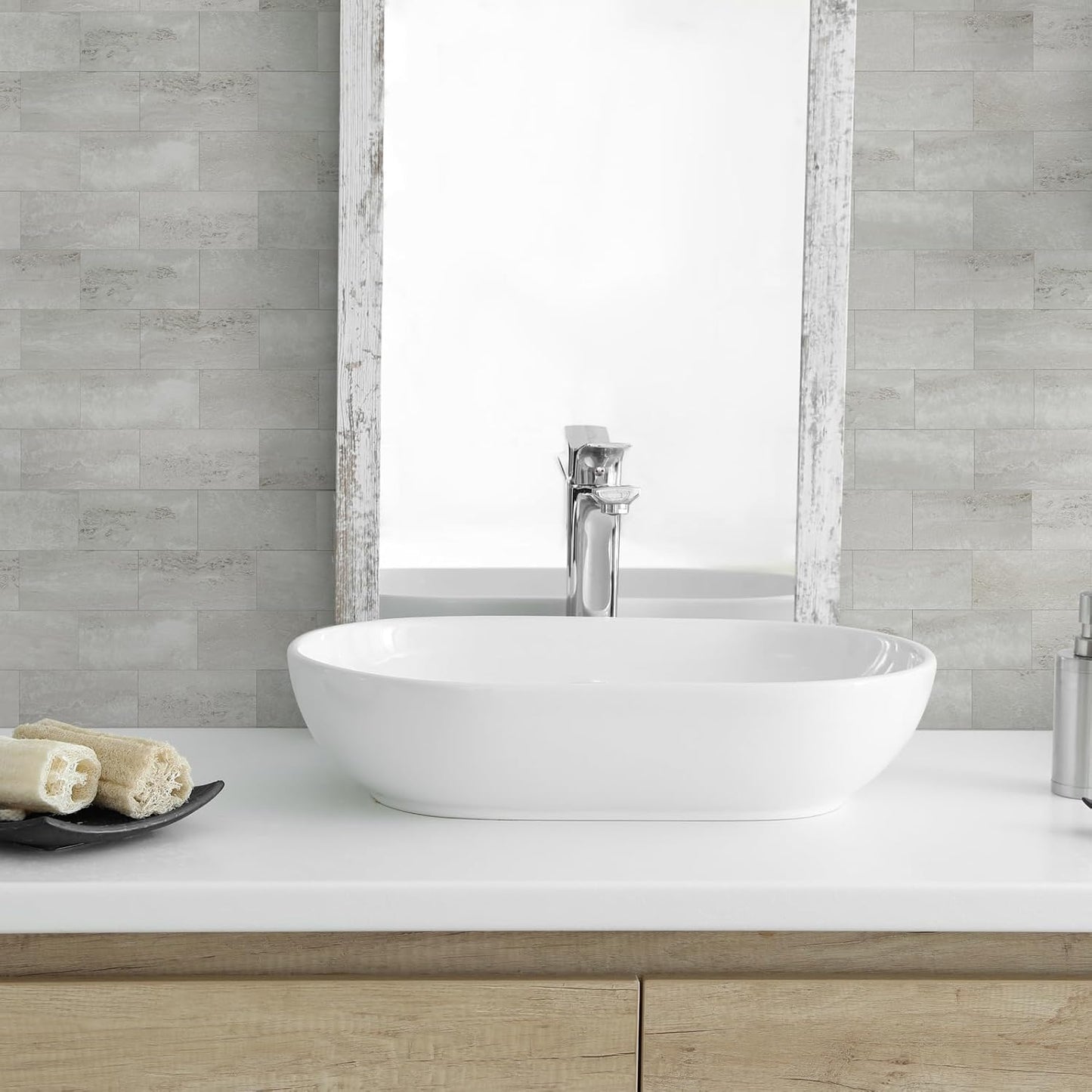 10- Sheet Polished White Peel and Stick Backsplash, 12’’Luxury PVC Ceramic Look Self Stick Subway Tiles, Waterproof Peel and Stick Wall Tiles for Kitchen and Bathrrom