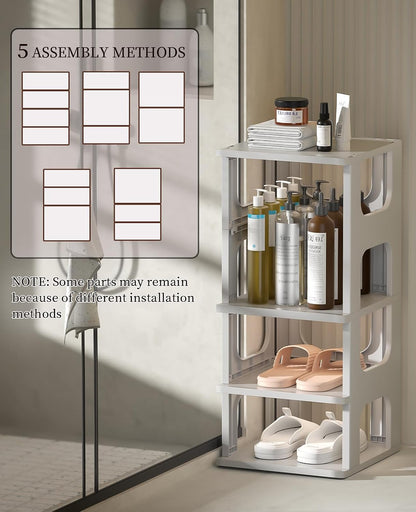 HAIXIN Shoe Organizer Rack for Small Spaces 5 Tier Plastic Vertical Narrow Shelves for Closet Black Shoe Holder, Stand for Entryway Storage Boots Organizer Stackable Cabinet