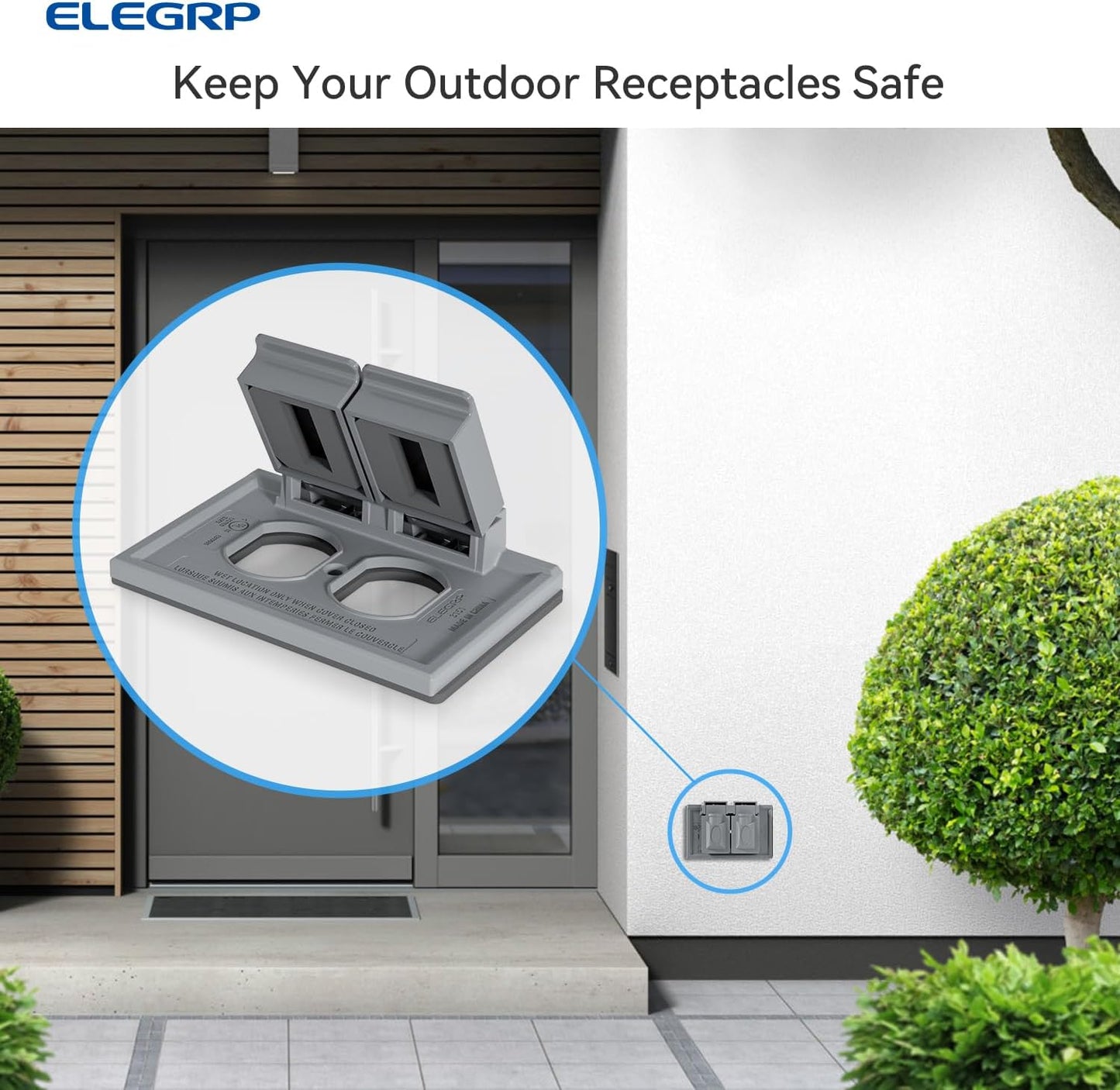 ELEGRP Horizontal Outdoor Cover for Duplex Receptacles, 2-Hole Weatherproof Wall Plate, Outdoor Electrical Outlet Cover, Standard Size 1-Gang 4.55” x 3.02”, Thermoplastic, 1 Pack, Grey