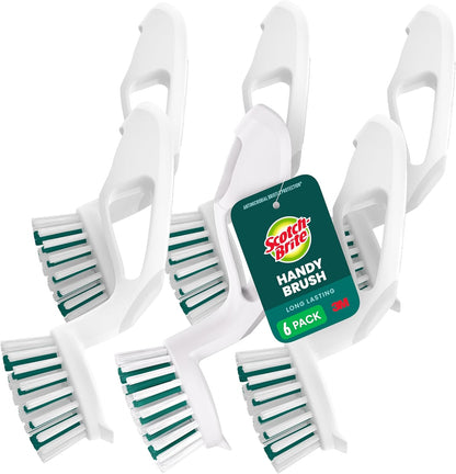 Scotch-Brite Small Utility Brush, Long Lasting Dish Brush with Handle for Scrubbing Cookware, Hands, Tile, Grout, Cutting Boards, and Utensils without Scratching, Antimicrobial, and Rinses Clean