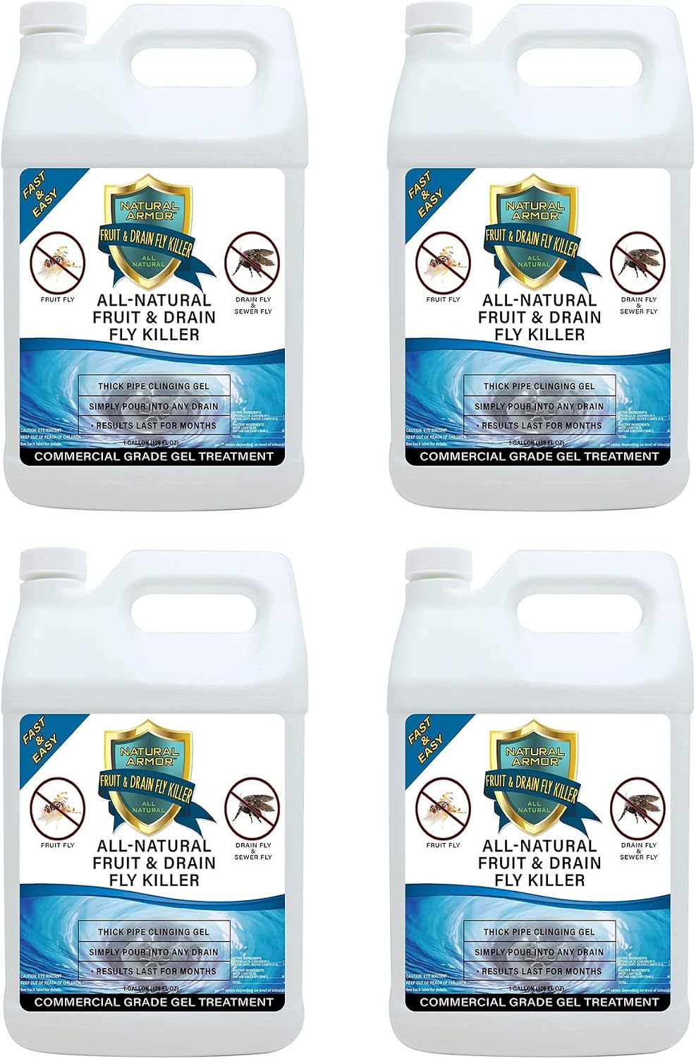 Natural Armor Drain Fly & Fruit Fly Killer (128oz Gallon) | Eliminates Gross Fruit, Drain, Sewer & Gnat Infestations from Any Drain - Simple, Easy to Use - Sewer & Septic Safe