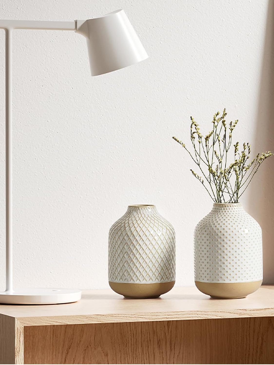 Small Boho Vase for Decor,Rustic Farmhouse Vase for Pampas Grass,Eucalyptus Set and Tiny Stem Flowers,Ceramic for Centerpieces, 5.3 Inch,Wave-Arctic White
