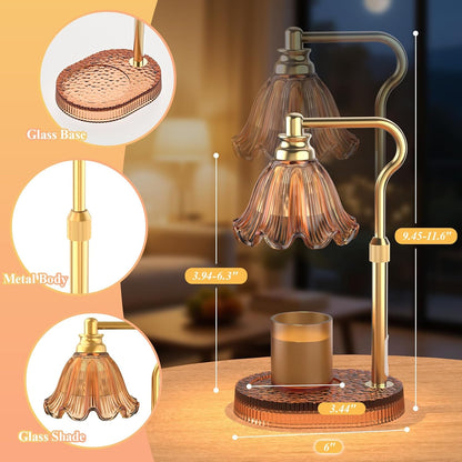 Candle Warmer Lamp with Adjustable Height - Flameless 4-Level Dimmable Wax Warmer, Timer Function & Stylish Design in Multiple Colors (Green)