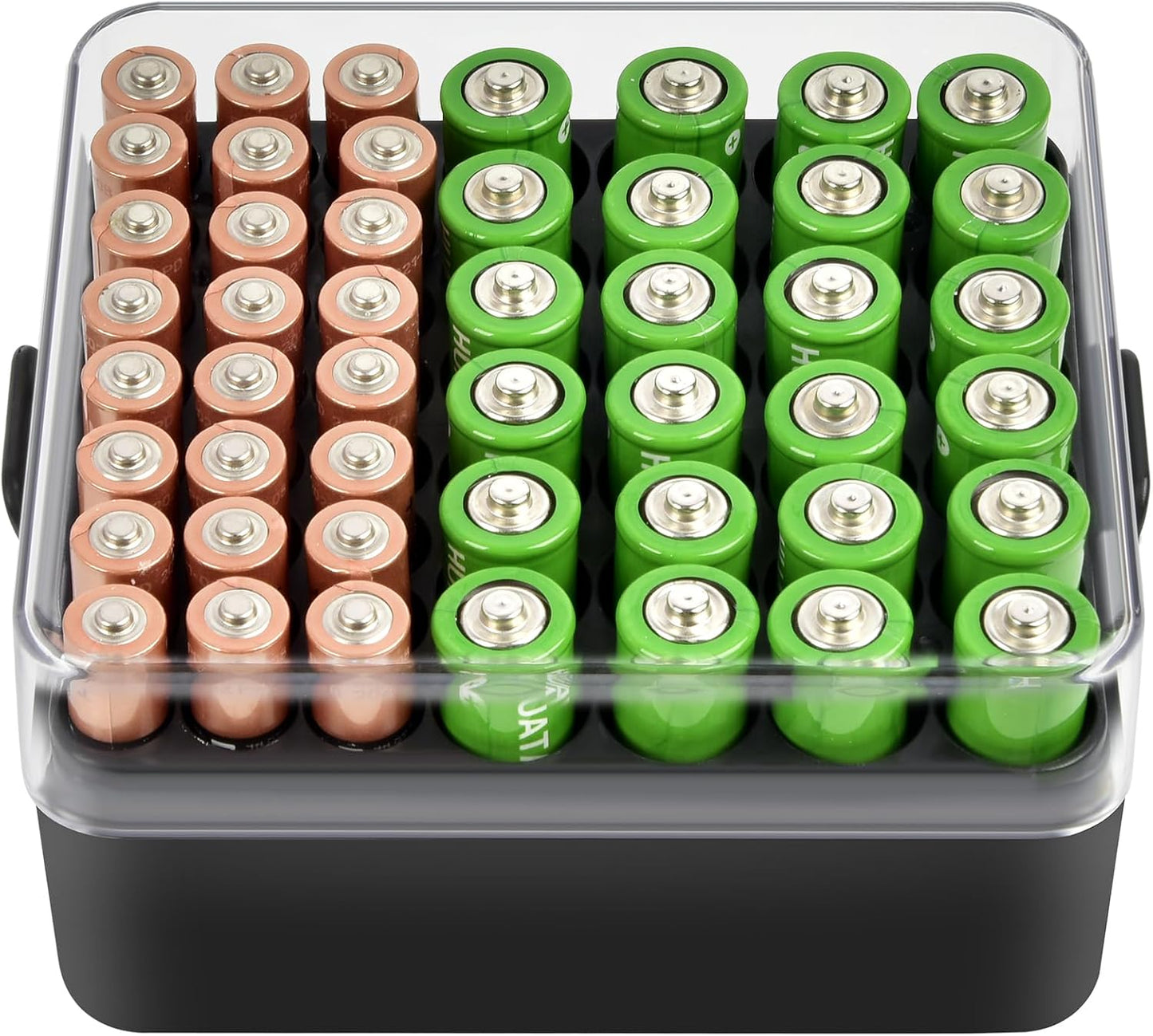ALCYON Battery Organizer Storage Case, Battery Vault Box Container for 48pcs AA Batteries, Plastic Clear Protective Battery Holder for Travelling/Home/Office (Black, Large)