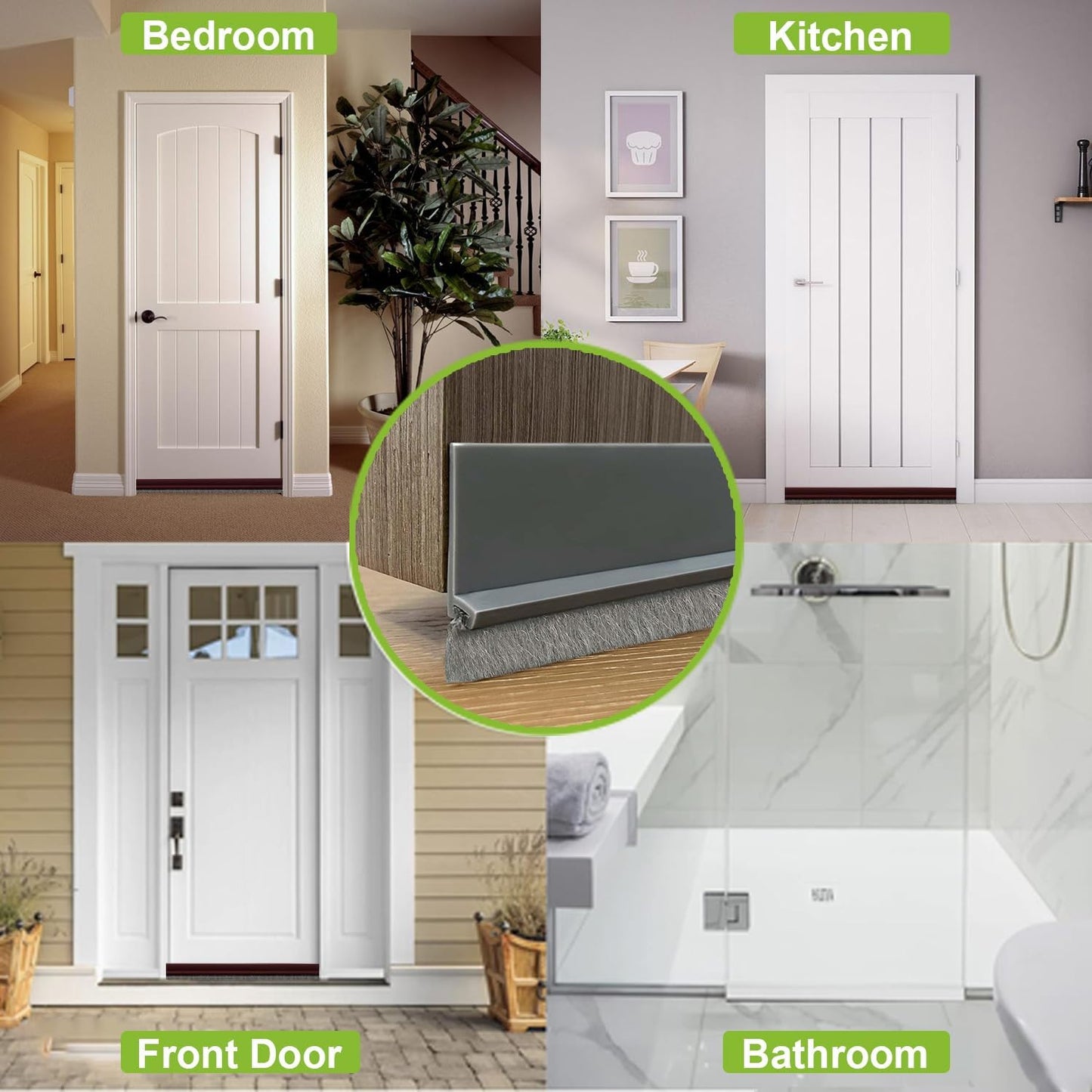 2 PCS Brush Door Sweep, Draft Stoppers for Bottom, Draft Stopper with Brush for Exterior Door, Bottom Seal Strip for Protection Against Bug, Dust, 2" W x 39" L, Black