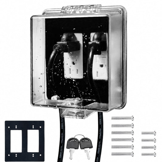 2-Gang Baby Safety Dual Outlet Cover Box - Fit 1.3“ x 2.66”, Easier Operation, Simple 4 Step Install,Provides Extra Space Inside for Plugs,Adapters,4.53" high x 4.35" Wide x 2.52" deep