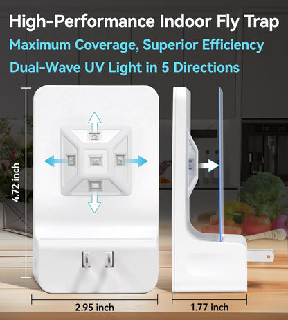 Advanced Double-Sided Indoor Fly Trap for Home, Plug-in Ultra 5-Way UV Light Bug Catcher, Fly & Gnat Killer for House Flies, Gnats, Mosquitoes, Moths, Fruit Fly Traps for Indoors, 1 Trap 4 Refills