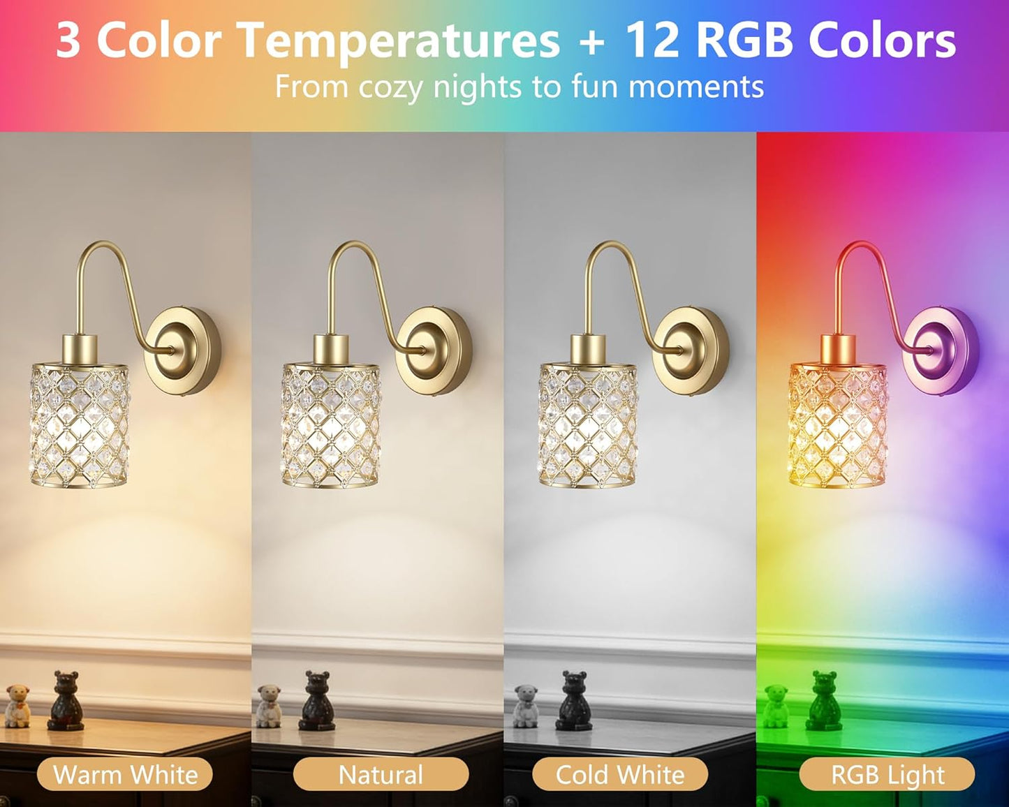 Battery Operated Wall Sconce Set of 2, Rechargeable Wireless Sconces with Dimmable Detachable Magnetic Bulbs and Remote, 3 Colors Wall Lights for Bedroom Living Room Hallway Fireplace