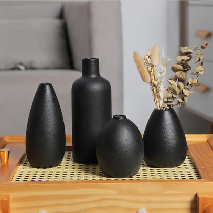 CEMABT Beige Ceramic vase Set-3 Small Flower vases for Decor,Modern Boho Farmhouse Home Decor,Decorative vase for Pampas Grass&Dried Flowers,idea Shelf,Table,Bookshelf ，Entryway- Distressed