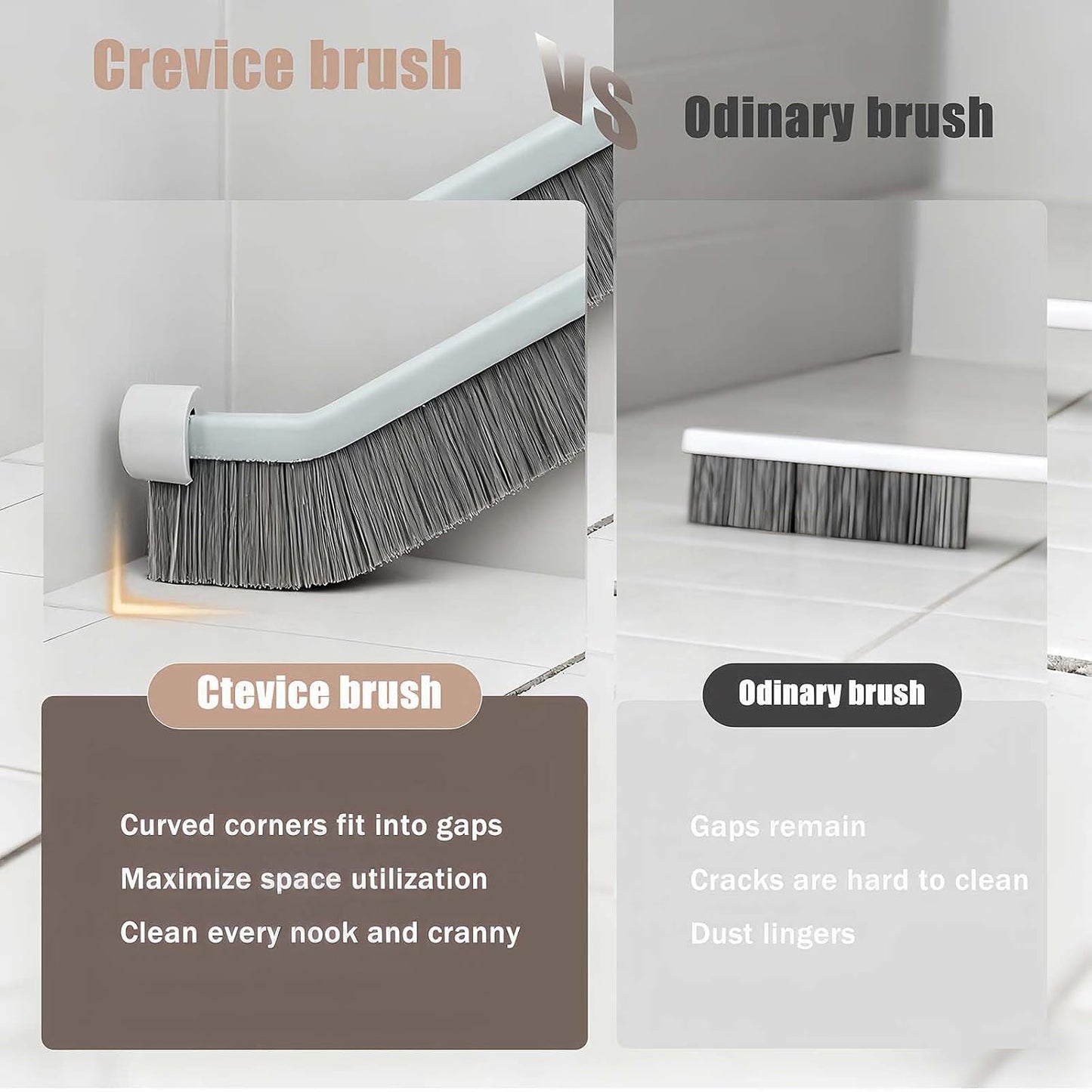 9-Piece Crevice Cleaning Brush Set, Hard Bristle Gap Scrubber Tools, Stiff Nylon Detail Brushes for Window Tracks, Bathroom Grout, Blenders & Kitchen Sink Detailing, Zero Cross-Contamination