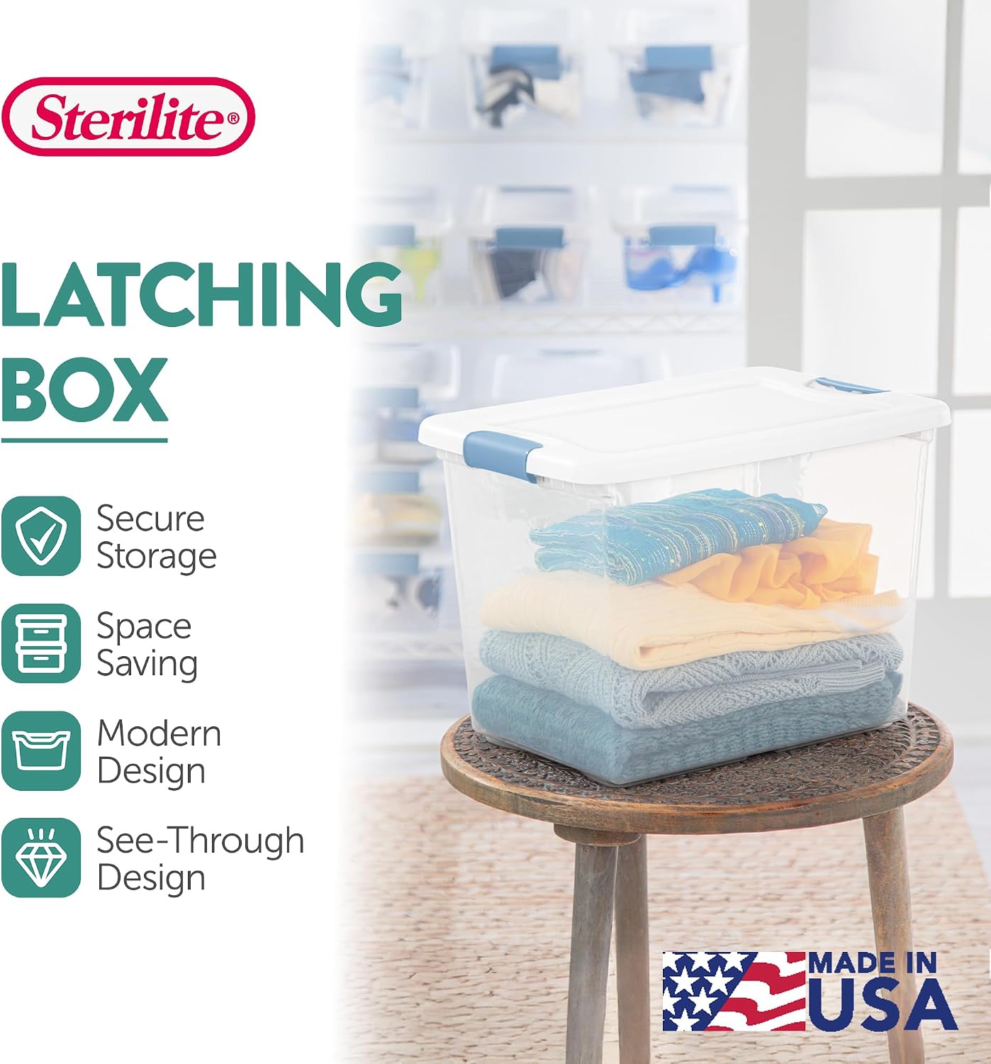 Sterilite 4-Pack 56 Quart Wheeled Latching Box, Underbed Clear Plastic Storage Organizer - Under Bed Rolling Container Bin with Lid and Wheels for Home or Dorm Bedrooms and Closets