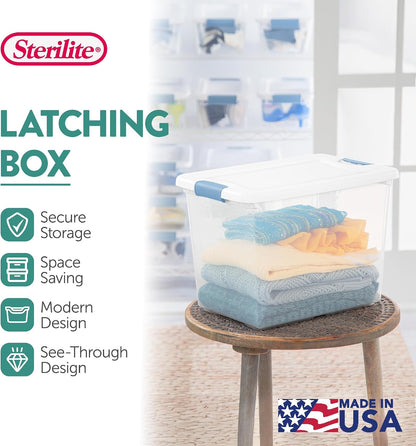 Sterilite 4-Pack 56 Quart Wheeled Latching Box, Underbed Clear Plastic Storage Organizer - Under Bed Rolling Container Bin with Lid and Wheels for Home or Dorm Bedrooms and Closets