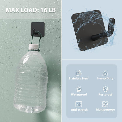 VIS'V Adhesive Hooks, Heavy Duty Shower Wall Stick on Hooks, Waterproof, 2 Extra Adhesive Strips, Black, 4 Pcs
