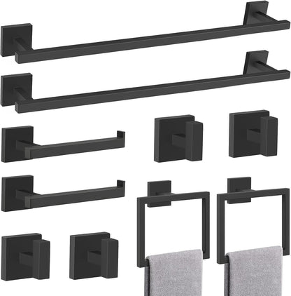 TQKAG Brushed Gold Bathroom Hardware Accessories Set 10 Pieces, 23.6" SUS304 Stainless Steel Towel Bar Set Wall Mounted Includes Single Towel Bar, Towel Ring, Toilet Paper Holder, Double Towel Hooks