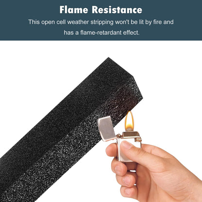Seal Foam Tape,1/2 Inch W x 1/8 Inch T Weather Stripping for Door and Window,High Density Single Sided Closed Cell Door Insulation Weather Strip, 3 Rolls Total 50FT Black