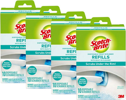 Scotch-Brite Disposable Toilet Scrubber Refills, 40 Refills | Removes Rust & Hard Water Stains, 10 refills per box, 4 Pack, 40 total scrubbers