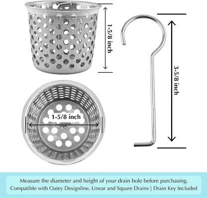Shower Drain Strainer for Oatey Designline Shower Drain, Linear and Square with Shower Drain Key for Drain Grate Removal, Stainless Steel