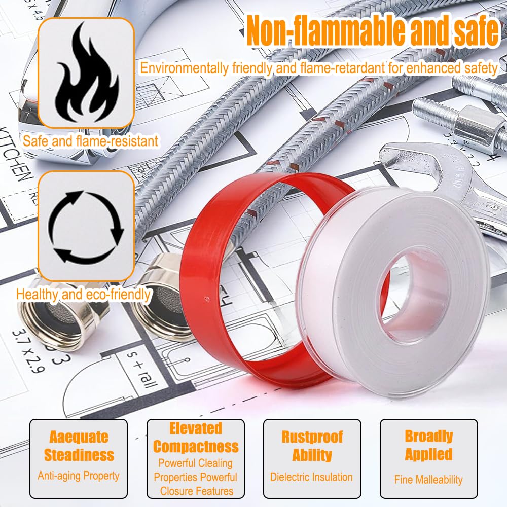 4 Rolls 1/2 Inch(W) X 32.8 Ft(L) Teflon Plumbers Tape,Pipe Sealing & Plumbing Thread Tape, Water Sealant Seal for Shower Head, White