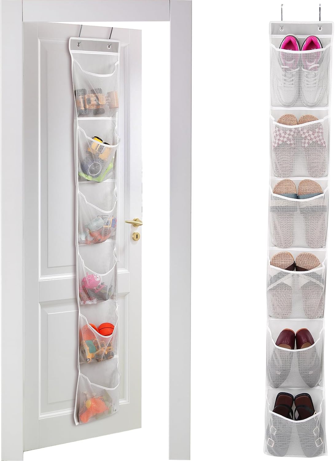 GOMAJI 6 Large Breathable Mesh Pockets, Over The Door Shoe Organizer, Boots Hanging Storage Shoe Rack for Closet, Accessories - - Gray