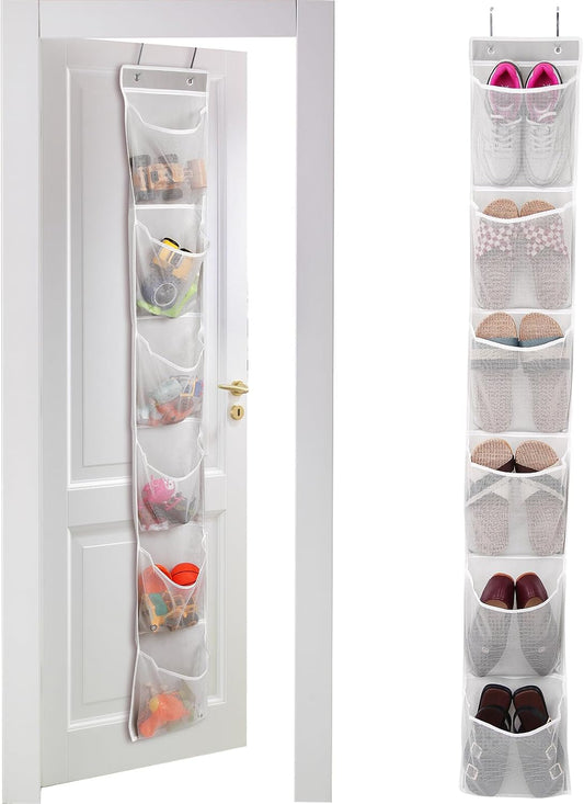 GOMAJI 6 Large Breathable Mesh Pockets, Over The Door Shoe Organizer, Boots Hanging Storage Shoe Rack for Closet, Accessories - - Gray