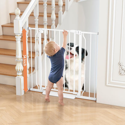 Baby Gate No Drilling, 29"-40" Auto Close Dog Gate Indoor for Doorways & Stairs, Pressure Mounted Adjustable Pet Gate, Easy Walk Through Child Gate for Children & Pets Stroller Friendly, White