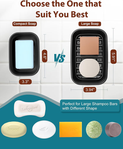 Quatish Leakproof Soap Dish with Lid & Draining Layer, Shatterproof Travel Bar Soap Holder Case Container, Portable Travel Size Toiletries Essentials for Camping, Gym, Bathroom, Black
