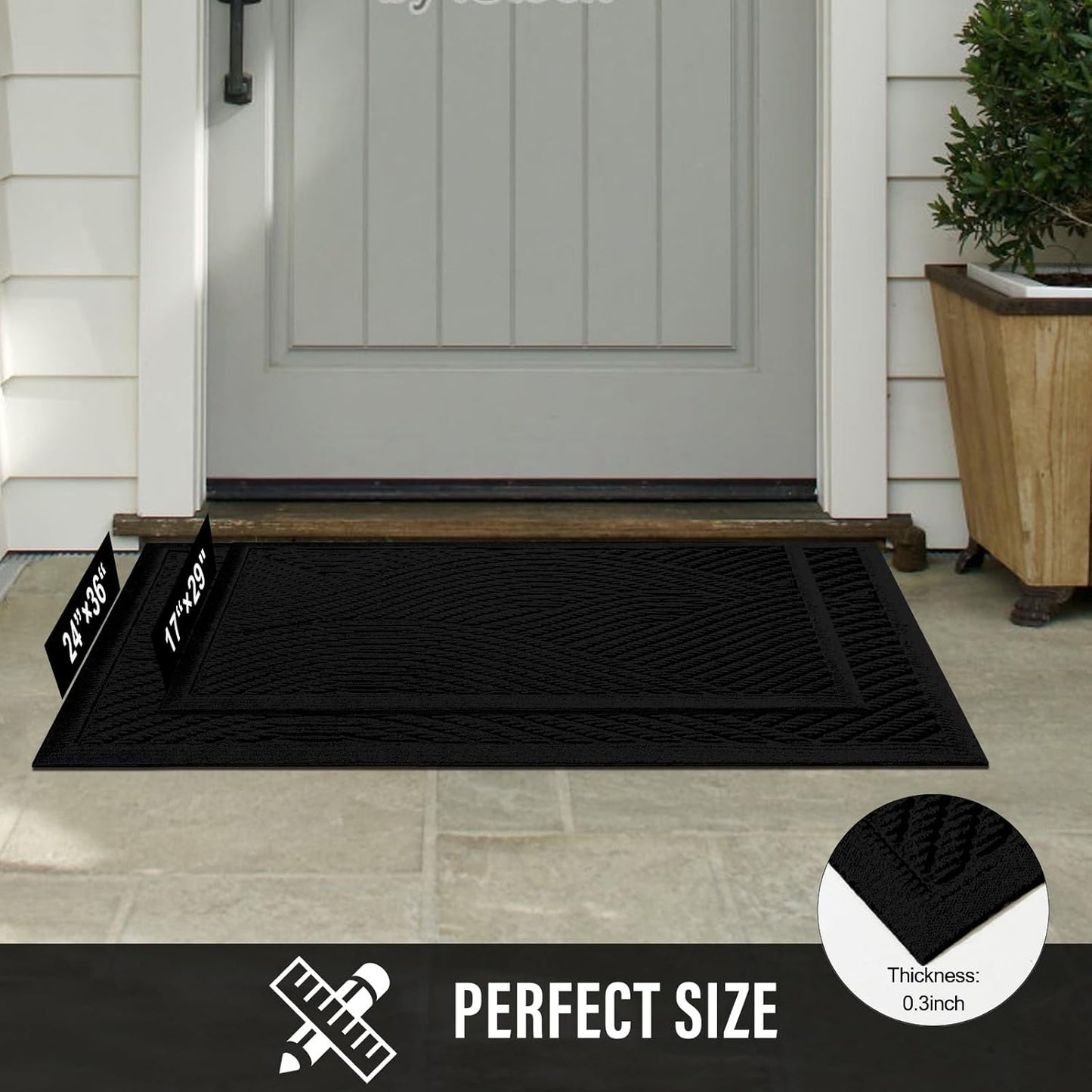 HIYARD Sturdy Front Door Mat, Absorbent Muddy Dirt Resist Welcome Door Mats Outdoor Indoor, Stain and Fade Resistant, Non-Slip Backing Entry Mat Low Profile Doormat for Entryway, 29×17, Beige