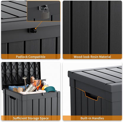 ROJIK 55Gal Outdoor Storage Box Waterproof Deck Box | Heavy-duty UV-resistant resin, space-saving for balcony/patio, stores cushions/tools/pool gear, lockable lid as table/bench