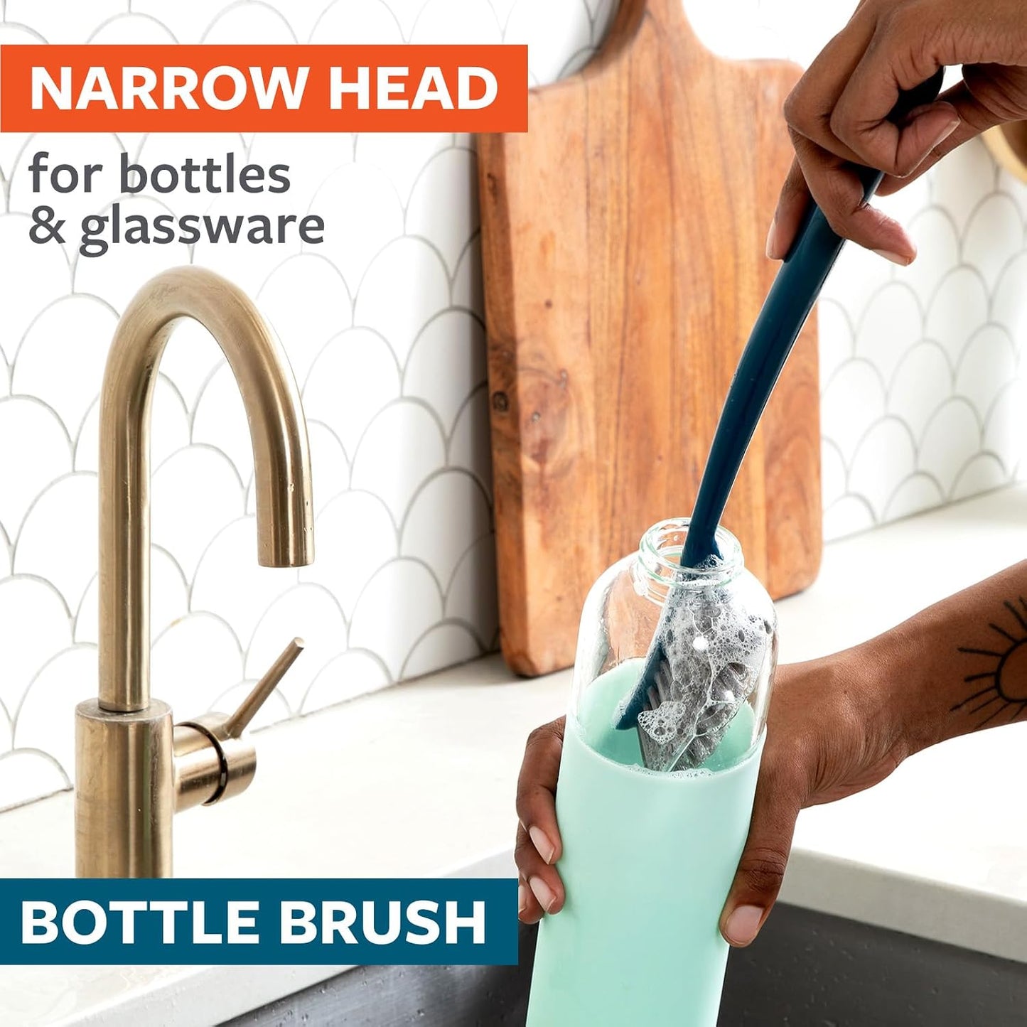 Full Circle Clean Ocean, Heavy Duty Dish Brush, Tough Bristles and Built-in Scraper, Perfect for Cast Iron, Sustainably Made 100% From Recycled Ghost Fishing Nets