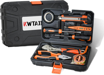 Tool Kit Basic Home Repair Tool Set,General Household Tool Kit with Plastic Tool box,Perfect for Outdoor working,Office & College Dorm.Tools mainly include hand saw,wrench,hammer,Screwdriver