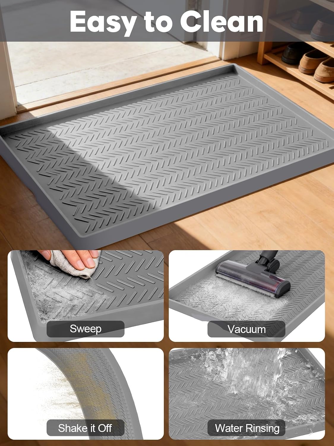 Kalolary Extra Large Boot Tray for Entryway, Silicone Shoe Trays Mat for Indoor Outdoor Use Non-Slip Shoe Mat Tray for Muddy & Wet Shoes Waterproof Shoe Rug for Front Door Patio Porch Room (30“x16“)