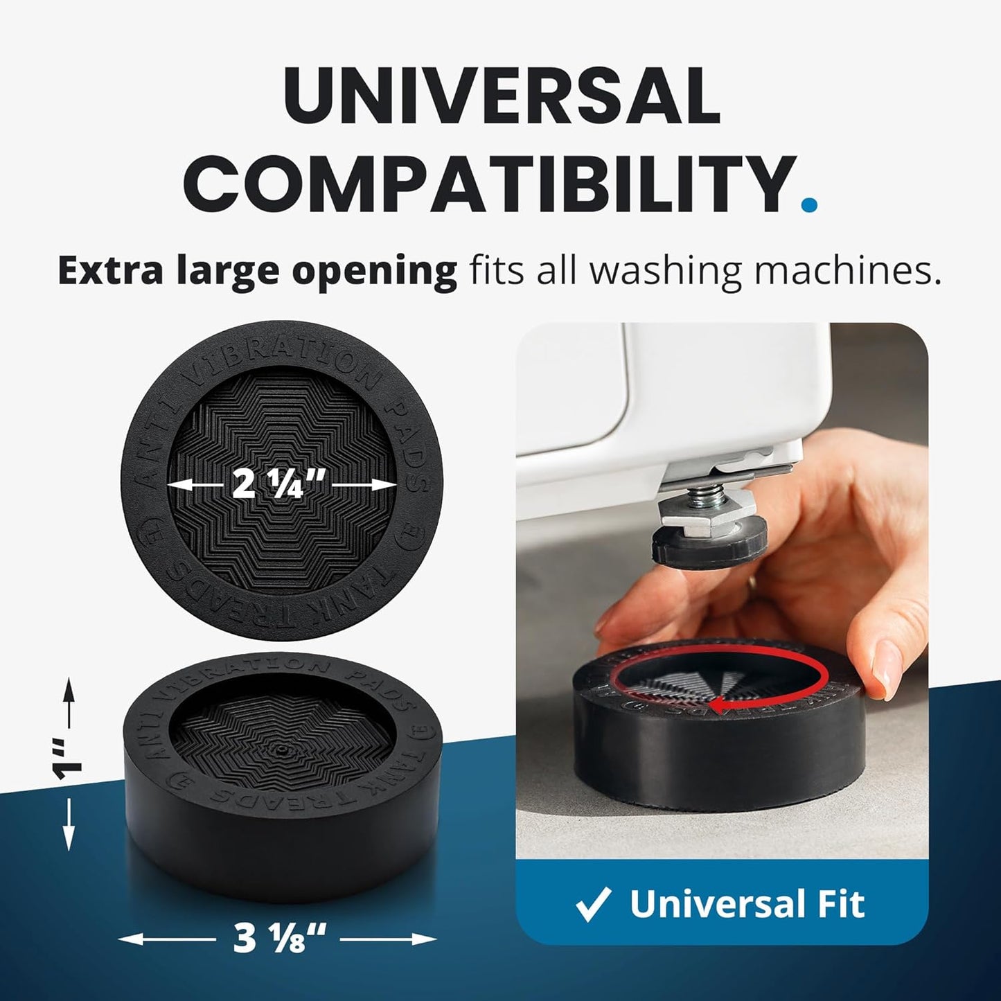 Anti Vibration Pads for Washing Machine with Tank Tread Grip XL | 4 Pack + Level | Stops Washer Dryer from Moving, Protects Floor | Rubber Antivibration Feet Stabilizer for Leveling Washer Machine