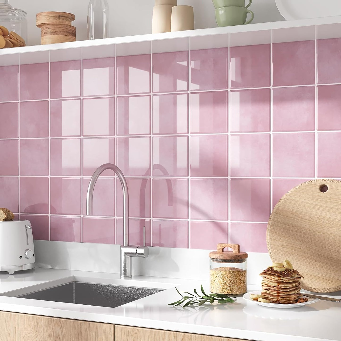 VEELIKE Cream Beige Peel and Stick Backsplash for Kitchen Square Peel and Stick Tile Backsplash 6 Sheets Self Adhesive Back Splash Tiles for Bathroom Waterproof Ceramic Wall Tile Stickers 12''x12''