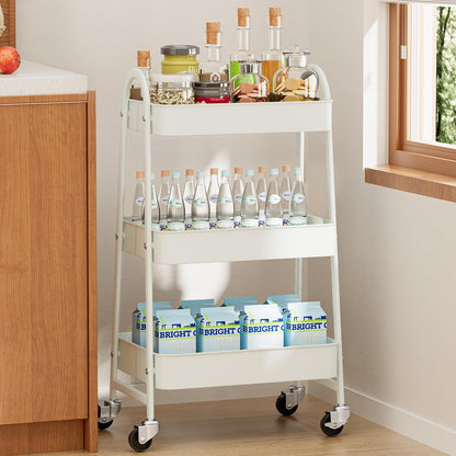 NEWBULIG 3-Tier Rolling Storage Cart, Metal Mobile Utility Organizer Shelf with Lockable Wheels, Space-Saving Freestanding Storage for Bathroom Living Room and Narrow Corner Spaces, Green
