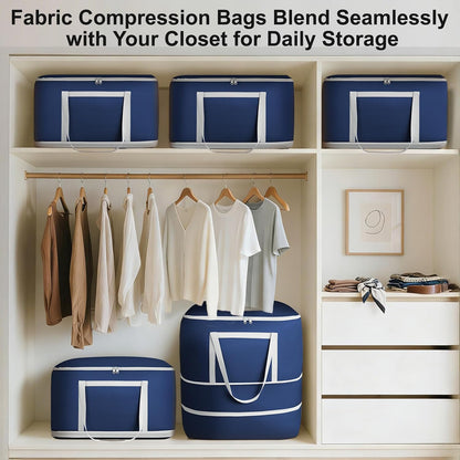 Comforter Storage Bag - 130L Large Capacity Blanket Storage Bags 4-Layer Ultra Space Saving Self Compression Organizer, Washable Compression Bags for Storage Comforter Blanket, 2-Pack, Beige