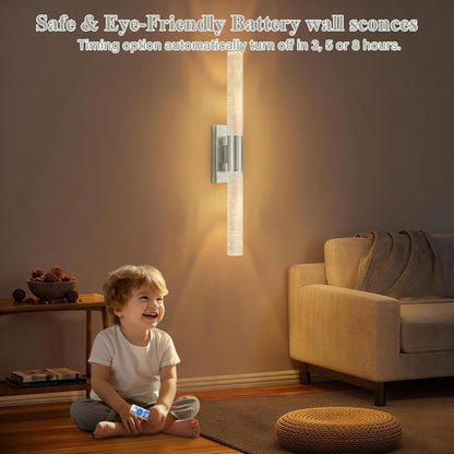 camuucci Battery Operated Wall Sconces Set of 2 Rechargeable Battery Powered Wall Light with 12000mAh Not Hardwired Dimmable Wall Lamp Fixtures for Bedroom Living Room Gold 15.3 Inches
