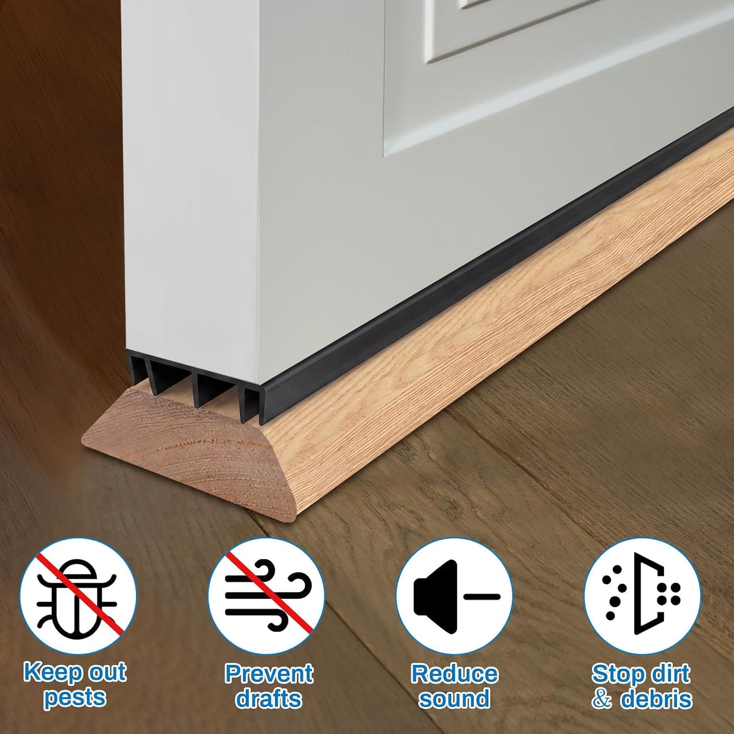 Pangda 2 Pcs Under Door Seal Door Bottom Seal 36" Long 1 3/4" Wide Kerf Strip Weather Stripping Sweep Draft Stopper Channel Replacement with Fins Vinyl Draft Blocker for Exterior Interior Home(White)