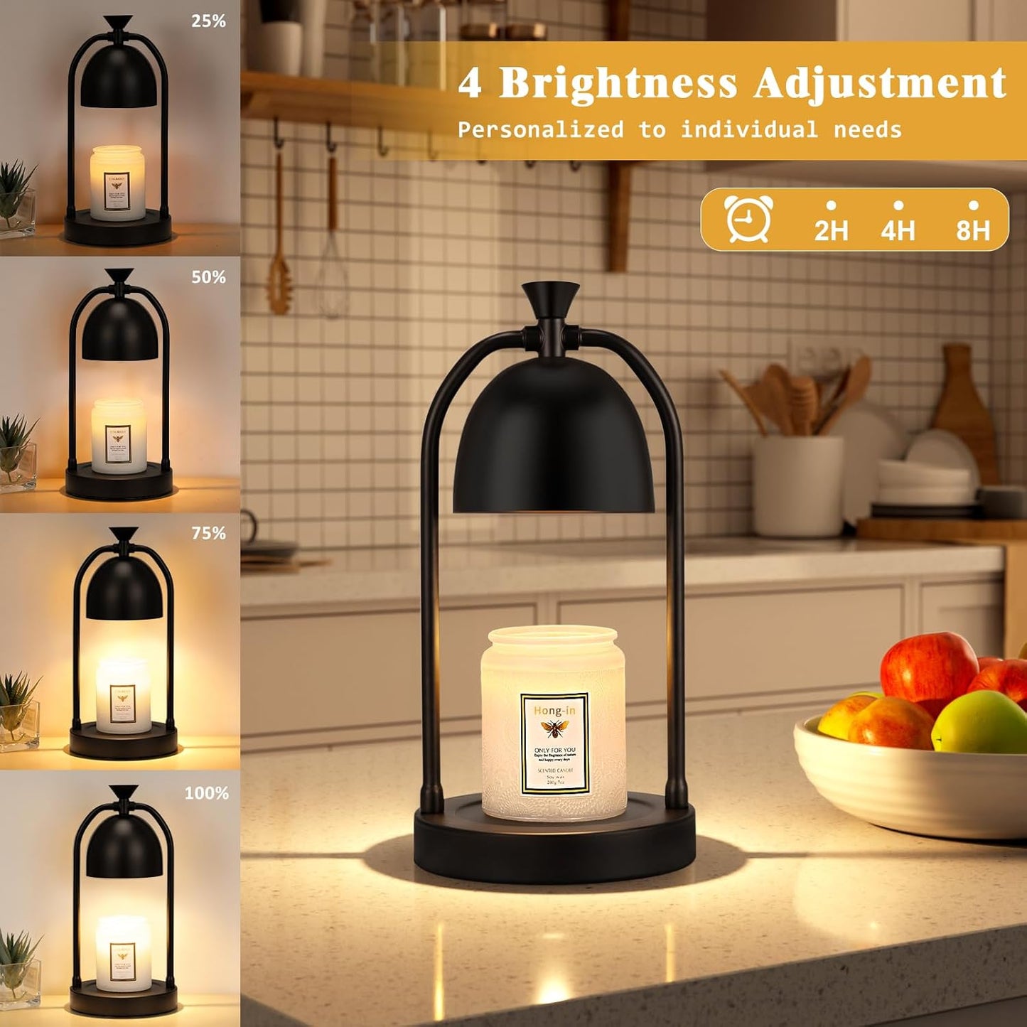 Hong-in Candle Warmer Lamp - with Timer & Dimmer, Modern Home Decor House Warming Gifts Wax Melt Warmer for Jar Candles, Cozy Birthday Gift for Women Mom (Black)