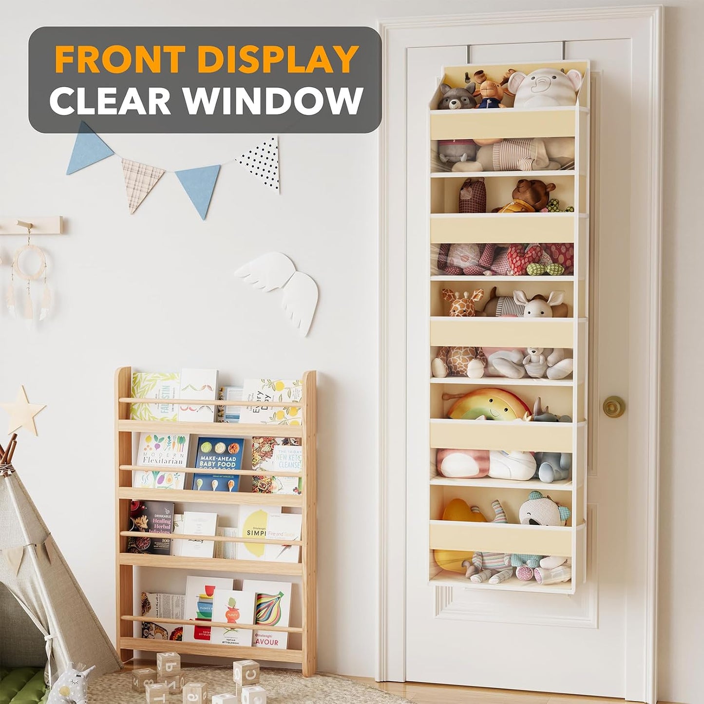 SpaceAid 1 Pack Over The Door Organizer with 5 Large Pockets and 10 Mesh Side Pockets, 5 Layers Door Organizer Hanging with Clear Window for Bedroom, Bathroom, Pantry and Nursery, Gray