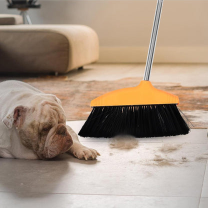 minkissy Soft Bristle Angle Broom for Floor Cleaning, Wide-Angle Room Broom with Orange Handle, Household Sweeping Tool for Indoor and Outdoor Use in Kitchen, Garage, and Patio