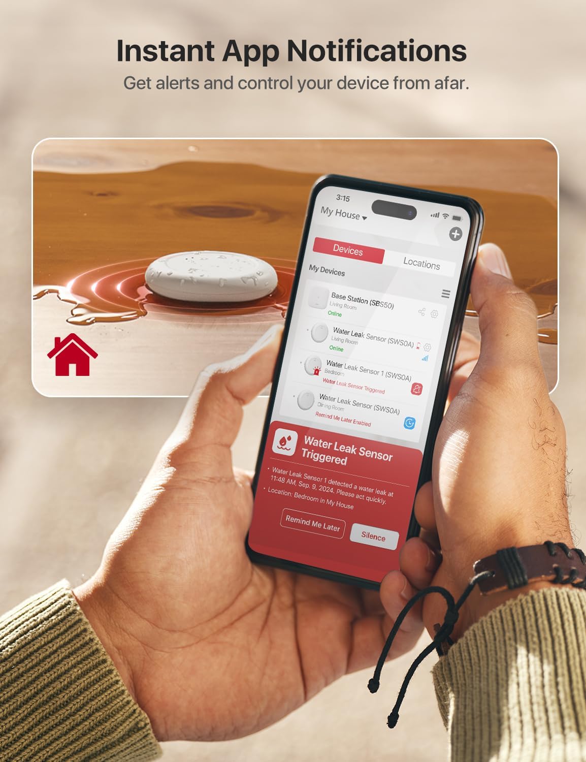 X-Sense Water Leak Detector Kit, Wi-Fi Water Sensor Alarm, SWS0A41 | Base station included for app alerts; water alarm coverage for sinks, heaters, washers, bathrooms, basements and garages