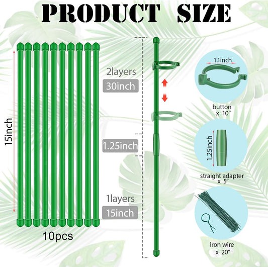 Plant Stakes,MAFONE 10Pcs 15Inch Adjustable Length Plant Support Stakes | Plant Support Orchid Sticks Extended to 2/3/4ft, Plant Sticks Support Tall for Monstera,Orchids,Tomatoes,Vines