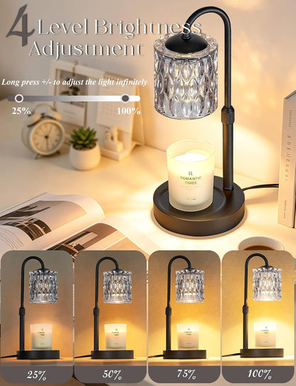 Briever Dimmable Candle Warmer Lamp with Timer, Height Adjustable Electric Candle Wax Warmer, Christmas Birthday Gifts for Women Mom, House Warming Gifts New Home Room Decor, Walnut Solid Wood Base