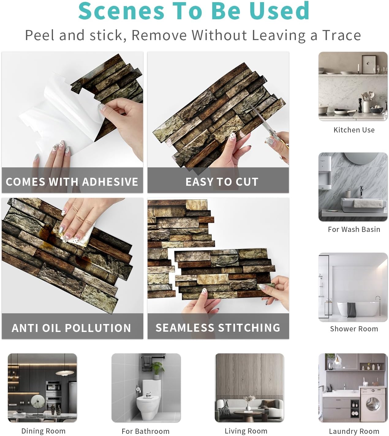 36 Sheets of Self Adhesive Marble Tile Wall Tiles Vinyl Sticker | 9.68 x 4.72in Water Resistant, Easy to Stick and Peel off, Suitable for DIY Decoration on Ceilings and Walls (Black)
